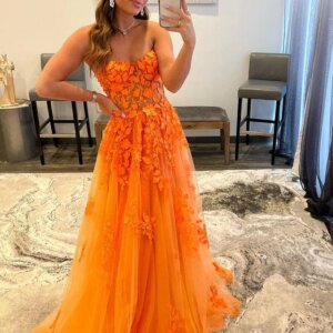 Customized Orange Prom Dresses Illusion Lace Appliques A-line Tulle Birthday Party Dress For Wedding 2024 Women Long Prom Gowns