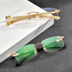 New White Diamond Horn Natural Water Buffalo Horn Leg Frameless Glasses for Men and Women with Myopia Reading Prescription