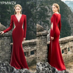 Customized Evening Dress Formal Party Occasion Prom Gown YPMWZX V-neck Mermaid Floor Length Skirts Draped Bead Bespoke