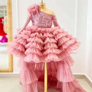 Birthday party Princess Bow Ball Tailed gown Tutu Dresses luxuriant Baby Kids Flower Girl Wedding Children cake dress customized
