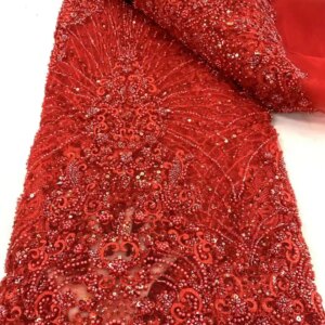 Luxury African Sequins Lace Fabric 2024 High Quality Lace Groom Embroidery Beaded French Nigerian Fabric for Women Party Dress