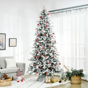 9 ft Pine Snow Flocked Artificial Christmas Tree with 616 Realistic Cedar Branches Auto Open Home Holiday Dration Green