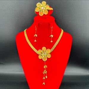 New Dubai 24K Gold Plated Necklace Earrings Bracelets Wedding Party Jewelry Set for Women  DD10398