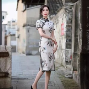 High Quality High-End Chinese Cheongsam Qipao Real Silk Improved Style Retro Summer Dress