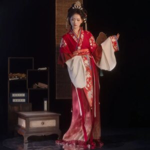 Women’s Han Chinese Clothing Style Embroidery Southern and Northern Dynasties Full Set Red Eight Broken Skirt Suit