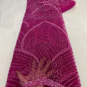 African Heavy Beads Lace Fabric 2024 High Quality Lace Nigerian Sequins French Tulle Bead Lace Fabric Material For Wedding Party