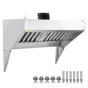 for commercial Exhaust Hood, 5FT Truck Hood Exhaust, 201 Stainless Steel Concession Trailer Hood with 2 Detachable U-shaped