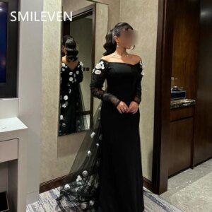Smileven 3D Flowers Applique A-line Modest Evening Dresses فساتين سهرة Prom Gowns Saudi Arabia Party Dress Customized