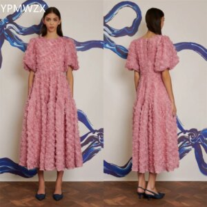 Customized YPMWZX Scoop Neckline A-line Ankle length Skirts Draped Applique 3D Flower Bespoke Occasion Dresses