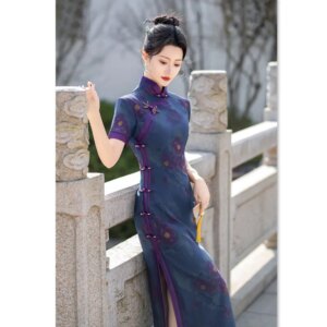 Retro National Style Long Wide-Brimmed Banquet Cheongsam Qi Pao   Middle-Aged  Elderly Women’s Traditional
