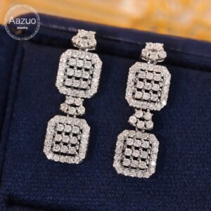 Aazuo 18K Jewelry Solid White Gold Real Diamonds 0.90ct Luxury Long Stud Earring Gift For Women Engagement Dinner Party Au750