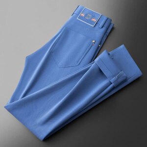High-end ice silk solid-color cotton business commuting pants for summer, breathable, thin men’s, slim, small straight casual pa