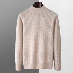 Autumn Winter New Men’s Half-Turtleneck Sweater Knitted 100% Wool Sweater Warm Long Sleeve Pullover Solid Color Basic Style Casu