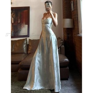 Design Fashion Prom Dresses Girls Square Collar Spaghetti Strap A Line Alliques High Quality Backless Sleeveless Banquet Gowns