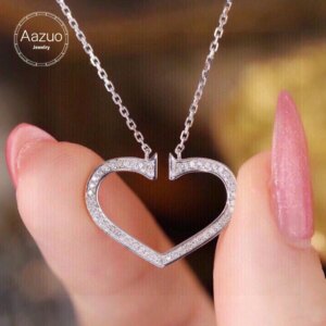 Aazuo Fine Jewelry 100% Real 18K White Gold Real Diamonds 0.16ct Lovely Heart Shape Necklace gift for Women Birthday Party Au750