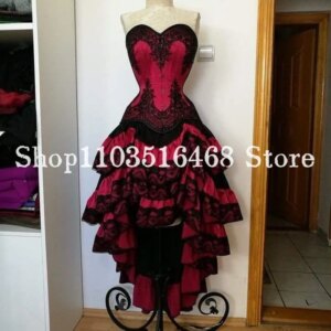 Sweetheart Vintage Gothic Prom Dress Burgundy Victorian Vampire Southern Civil War Irregular Medieval Kilt Customized