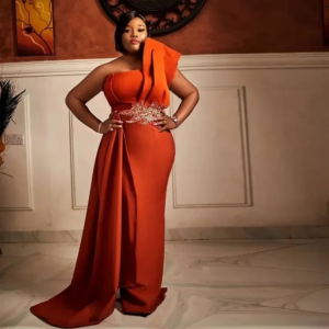 Lace Appliques Satin Formal Special Occasion Gown Overskirt Prom Skirts Elegant Orange One Shoulder Evening Dresses
