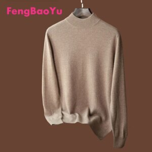 Fengbaoyu 100% Pure Cashmere Sweater Men Half Turtleneck Warm Base Shirt Autumn Winter Pullover  Large Size 100KG Knitted Simple
