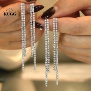 KUGG 100% 18K White Gold Earrings Fashion Simple Style 1.10carat Real Natural Diamond Drop Earrings for Women High Party Jewelry