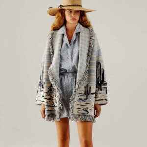 Jaxmonoy Doodle Jacquard Knit Cardigan Lady Fall Fashion Loose Full Sleeve Sweater High Quality Wool Blend Kint Coat New Arrival