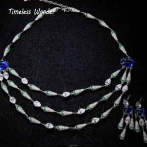 Timeless Wonder Fancy Crystal Zircon Geo Necklace N Stud Earrings Women Designer Fine Jewelry Set Trendy Top Classy Sweet 4612