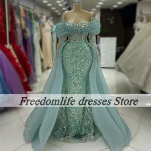 Luxury Evening Dresses For Women Sheer Neck Arabic Dubai Wedding Party Dress Gala Crystal Long Sleeve Prom Gowns Customized