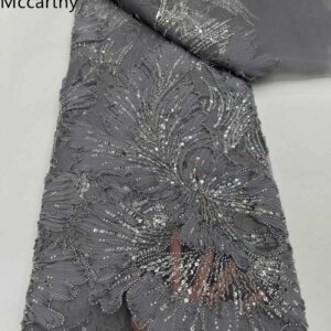 2025 New Fashion French Mesh 3D Flowers Embroidery Bead Lace Fabric With Sequins African Nigerian Fabric For Wedding Dress