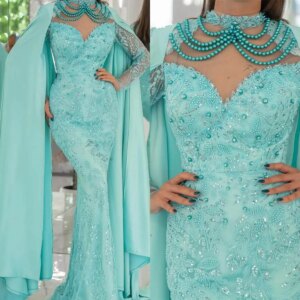 Luxurious Evening Dresses For Women High Collar Long Sleeves Gown Beading Sequins Lace Dress Party Customized Dress