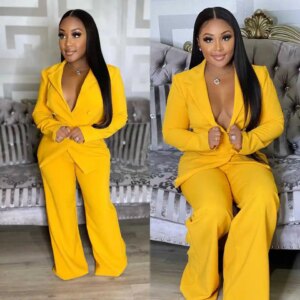 Customized Bright Yellow Women Pants Suits 2 Pieces Spring Fashion Formal Prom Dress Plus Size Leisure Lady Wear Outfits