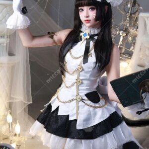 Miccostumes Women’s Songbirds Cosplay Costume Halter Top and Skirt with Stockings Gloves