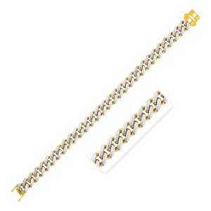 14k Two Tone Gold 8 1 4 inch Curb Chain Bracelet with White Pave
