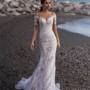 Sexy Sweetheart Neck Appliques Button Lace Mermaid Illusion Wedding Dresses 2024 Court Train Bridal Gowns Vestido De Noiva