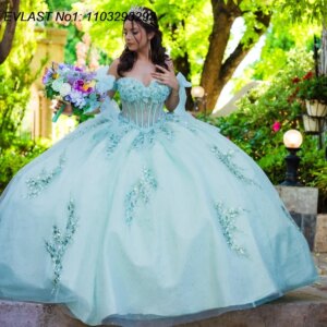 EVLAST Customized 2025 Mint Green Ball Gown Quinceanera Dress Sequins Applique Beaded Corset Sweet 16 Vestidos De 15 Anos E1Q853