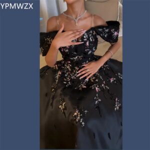 Customized Evening Dress Party Occasion Prom Gown Formal YPMWZX Off-the-shoulder A-line Floor Length Skirts Draped Appliq