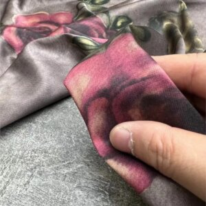 High-end custom-dyed rose printed twill stretch silk fabric dress