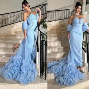 Elegant Evening Dresses A Line High Collar One shoulder Backless Court Gown Prom Dress Vestido De Noite Custom Made