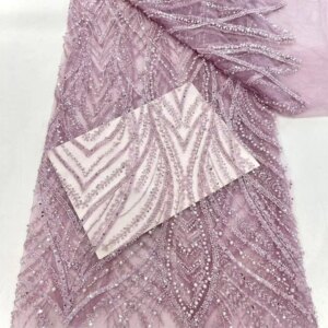 Luxury Fabric for Dress 5 Yards with Bead African Lace Fabric 2025 Latest High Quality Ch Nigerian Sequin Net Lace Fabric Q302-1