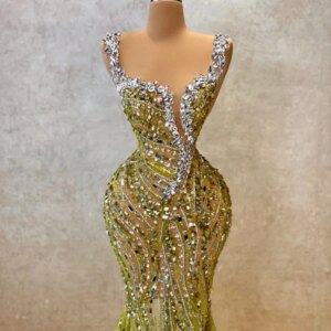 Shiny Green Gorgeous Mermaid Long Evening Dress Elegant Beaded Rhinestones Prom Dresses Customized Illusion Wedding Party Gown