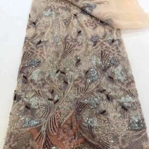 African Beaded Lace Bridal Fabrics Luxury 2025 High Quality French Beads Nigerian Sequins Tulle Material For Wedding Party
