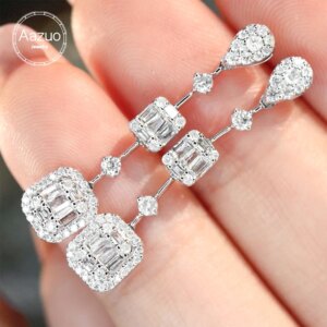 Aazuo Real Jewelry 18K White Gold Real Diamond 0.66ct Luxury Square Drop Earring Gifted For Women Advanced Wedding Party Au750