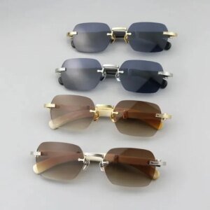 2025 Retro Natural Water Buffalo Horn Leg Sunglasses Men Women HighQuality Fashionable Frameless Square Design Stylish Look