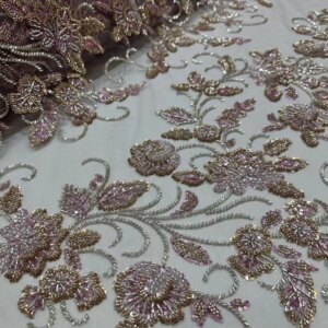 5 Yards Mesh Beaded Heavy Embroidery Sequins Flower Embroidered Cloth Dress Skirt Wedding Fabric