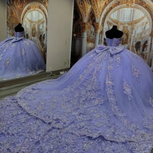 Gorgeous Lace Up Back Floral Quinceanera Dress With Long Train Sweet Ball Gown Customized For 15 16 Girls Party Glitter Prom