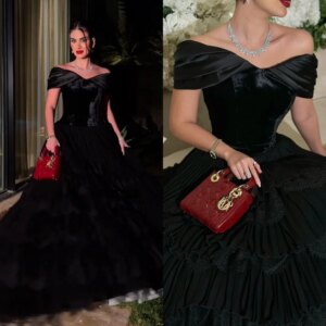 Customized Jiayigong Sparkle Exquisite High Quality Off-the-shoulder Ball Gown Lace Layered Draped Velour Customized