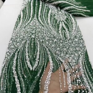 Fashion Heavy Green Lace Fabric With Bead Sequins African Fabric For Bridal Dress Luxury Evening Dress French Lace 5 yards W554-