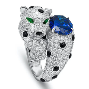 925 Silver With 18k Gold Plated Black Spots Panther Ring High Carbon Diamond Jaguar Imitation Royal Blue Sapphire Cheetah Rings