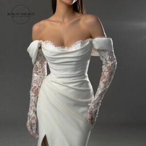ROSE IN THE BOX Simple Wedding Dress With Lace Gloves Off-The-Shoulder Satin Split Mermaid Bridal Gowns Customized 2025