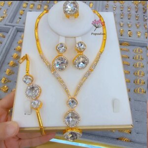 New Dubai 24K Gold Plated Necklace, Earrings, Bracelets, Rings, Wedding Gifts for Women, Jewelry Set YY10515