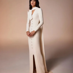 OIMG Gorgeous Fashion High Neck Sheath White Prom Dresses Long Sleeves Sexy Satin Vintage Evening Gowns Formal Party customized