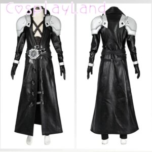 FF7 Sephiroth Cosplay Costume Long Leather Coat and Accessories Outfit Full Set Black Men Suit Halloween Carnival Costumes